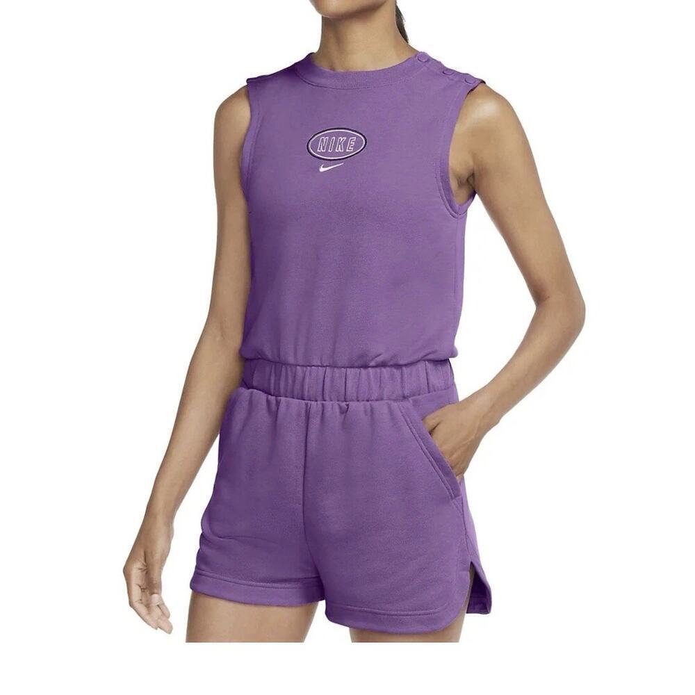 Nike Women’s Sleeveless Purple Romper Shorts Logo Embroidery Size Small